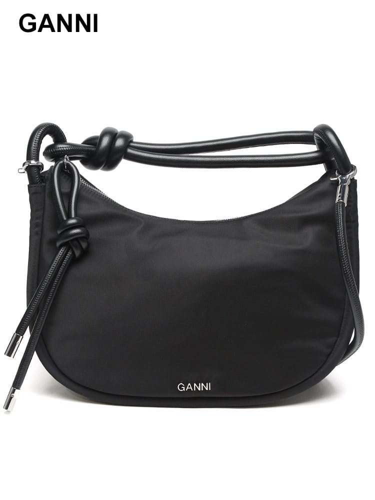 GANNI (ガニー) ナイロン レザータイハンドル シルバーロゴ 2WAY 