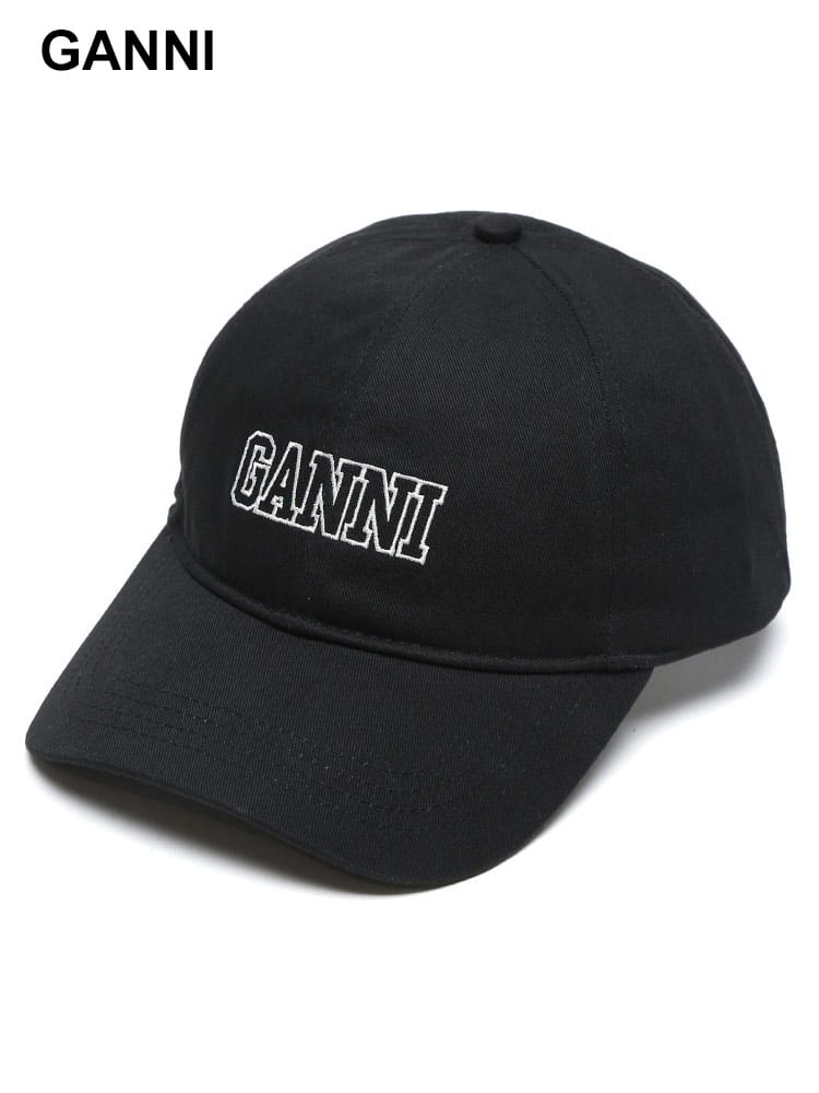 GANNI (ガニー) オーガニックコットン フロントロゴ 6パネル ベースボールキャップ