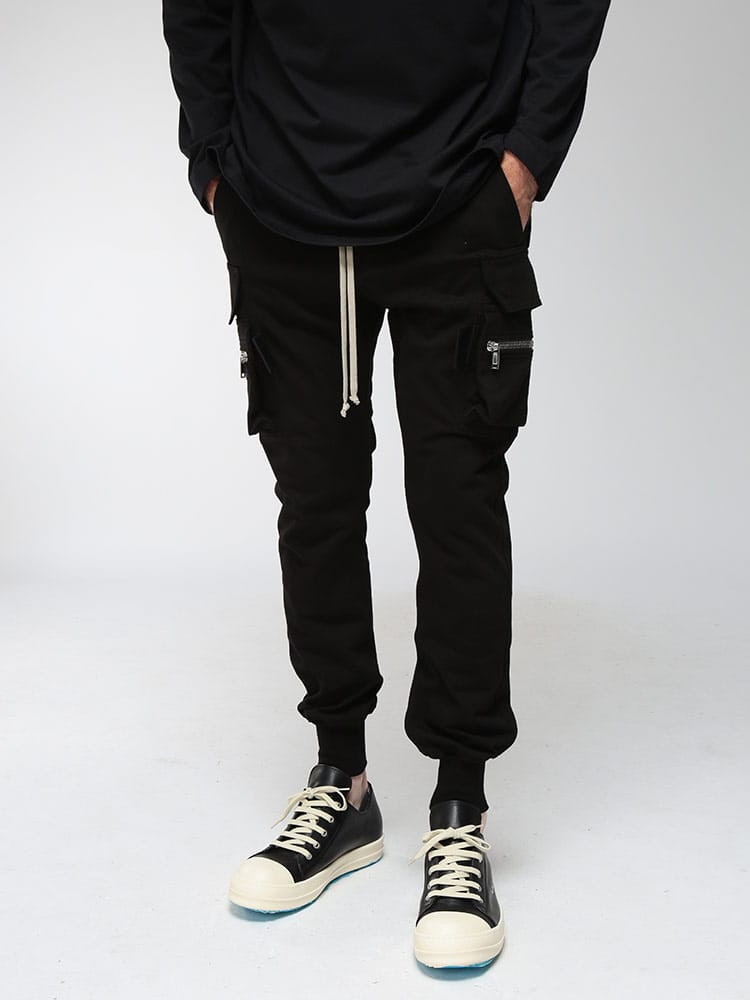 RICK OWENS (リックオウエンス) メンズ カーゴパンツ コットンジャージー スリムテーパード ボタンフライ MASTODON CARGO RORU02F4396BA