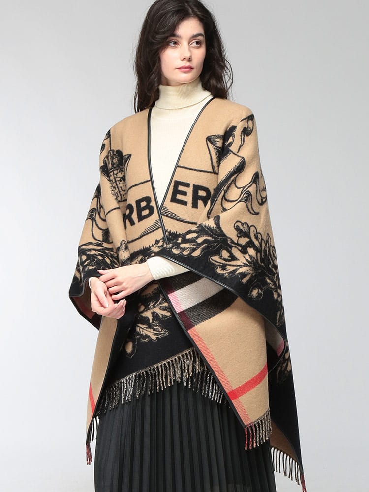 BURBERRY (バーバリー) レディース ケープ ギャラントナイト ウールケープ チェック フリンジ BBL80748751