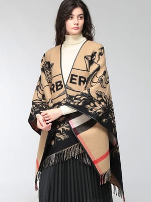 BURBERRY (バーバリー) レディース ケープ ギャラントナイト ウールケープ チェック フリンジ BBL80748751