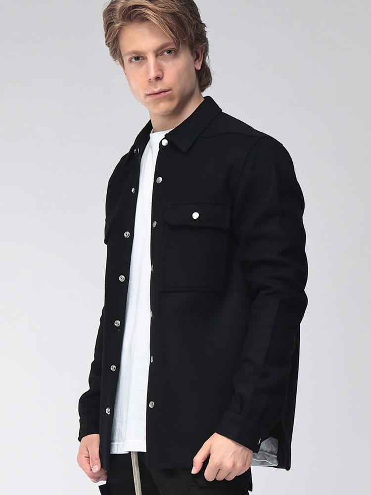 RICK OWENS (リックオウエンス) メンズ ジャケット ウール フロントポケット ボタン開閉 シャツジャケット OUTER SHRTS RORU02F4729WMT