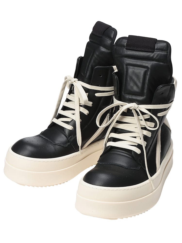 RICK OWENS (リックオウエンス) メンズ スニーカー レザー パネル切替 メガバンパー ジオバスケット ハイカットスニーカー MEGA BUMPER GEOBASKET RORU02F4868LCO