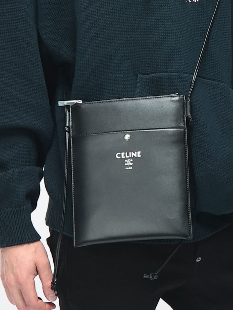 CELINE (セリーヌ) メンズ ショルダーバッグ スムースラムスキン ロゴ 