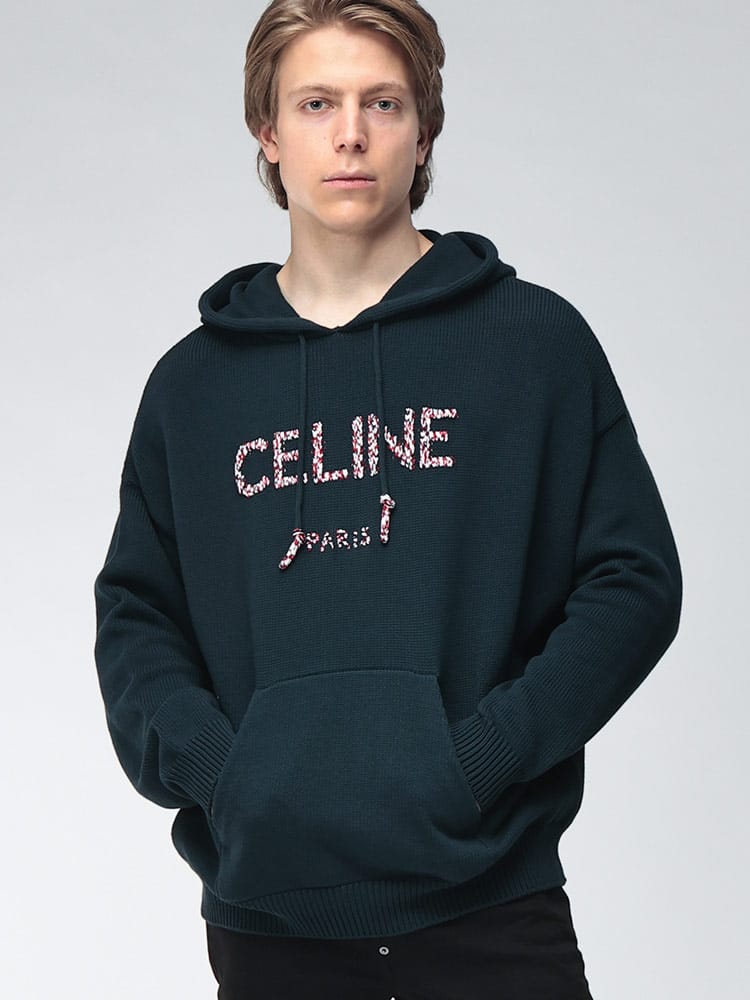 CELINE (セリーヌ) メンズ セーター 長袖 コットンリブ フロントロゴ 