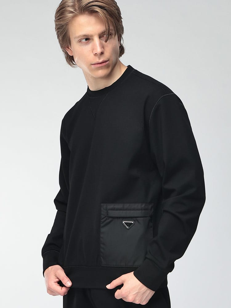 PRADA (プラダ) メンズ トレーナー ナイロンジップポケット ロゴ クルーネック スウェットシャツ PRUJL1791YSZ