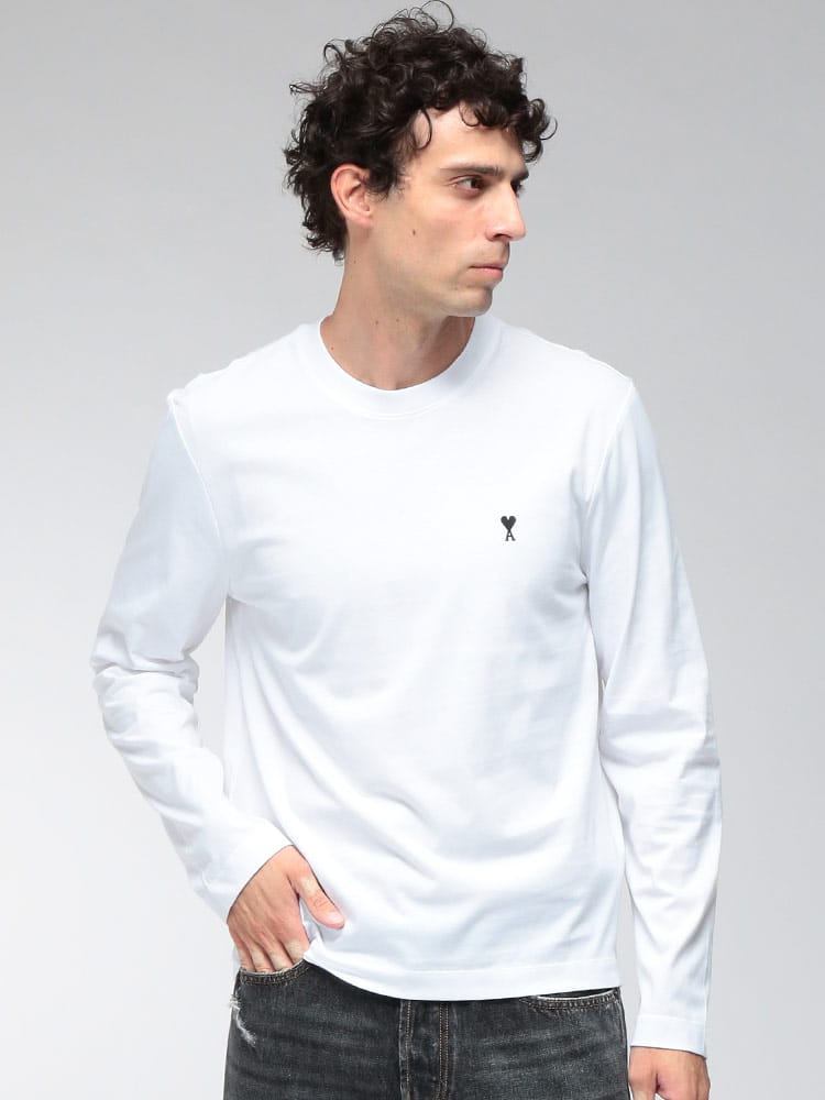 AMI PARIS (アミパリス) メンズ Tシャツ 長袖 ワンポイントロゴ クルーネック カットソー Ami de Coeur AMHTS416724