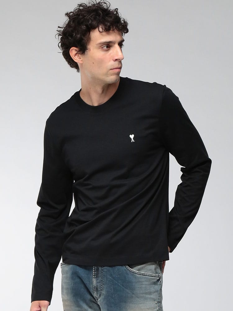 AMI PARIS (アミパリス) メンズ Tシャツ 長袖 ワンポイントロゴ クルーネック カットソー Ami de Coeur AMHTS416724