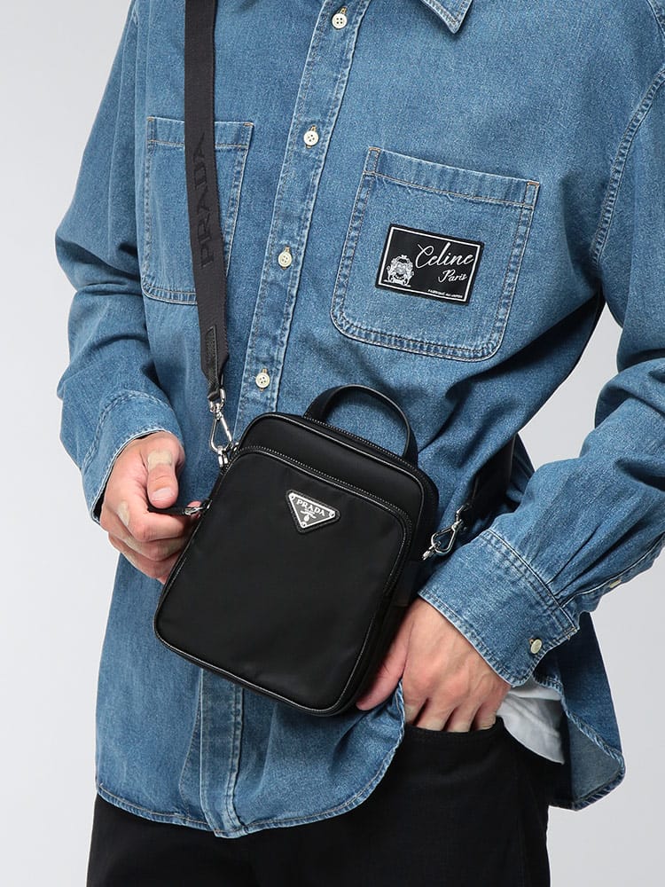 PRADA (プラダ) メンズ ショルダー バッグ Re-Nylon ×サフィアーノレザー ショルダーバッグ PR2VH2112DMH