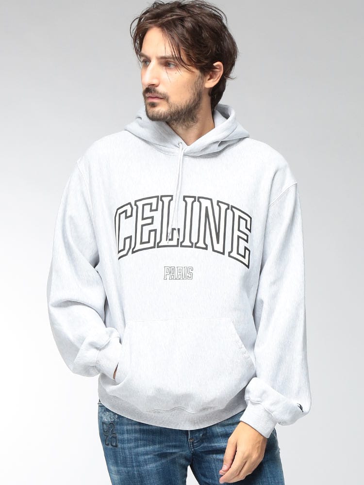 CELINE (セリーヌ) メンズ パーカー 長袖 裏毛 PARIS カレッジロゴ カンガルーポケット フーディー プルオーバー RY11A1233 CELRY11A1233
