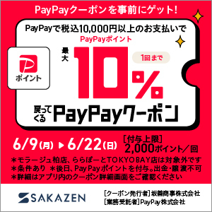 今だけPayPayクーポンで最大10%戻ってくる!